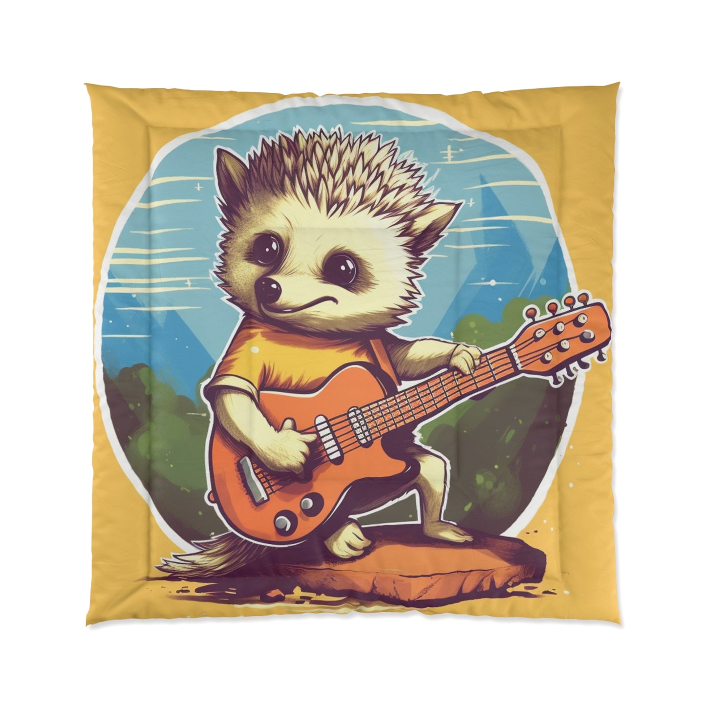 Hedgehog Guitar Band Músico Furry Cute Graphic Colcha 