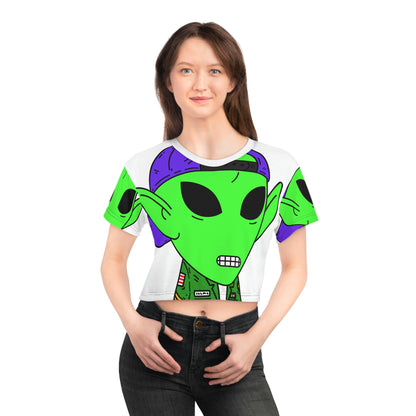 Green Military Army Jacket pointy ear Visitor Alien Crop Tee (AOP)