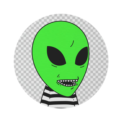 Green Alien Sharp Teeth Mouth Striped Black White Shirt Visitor Round Rug - Visitor751