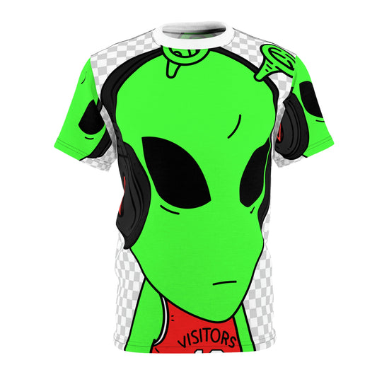 Alien Music Headphone Podcast Character Visitor Unisex AOP Cut & Sew Tee