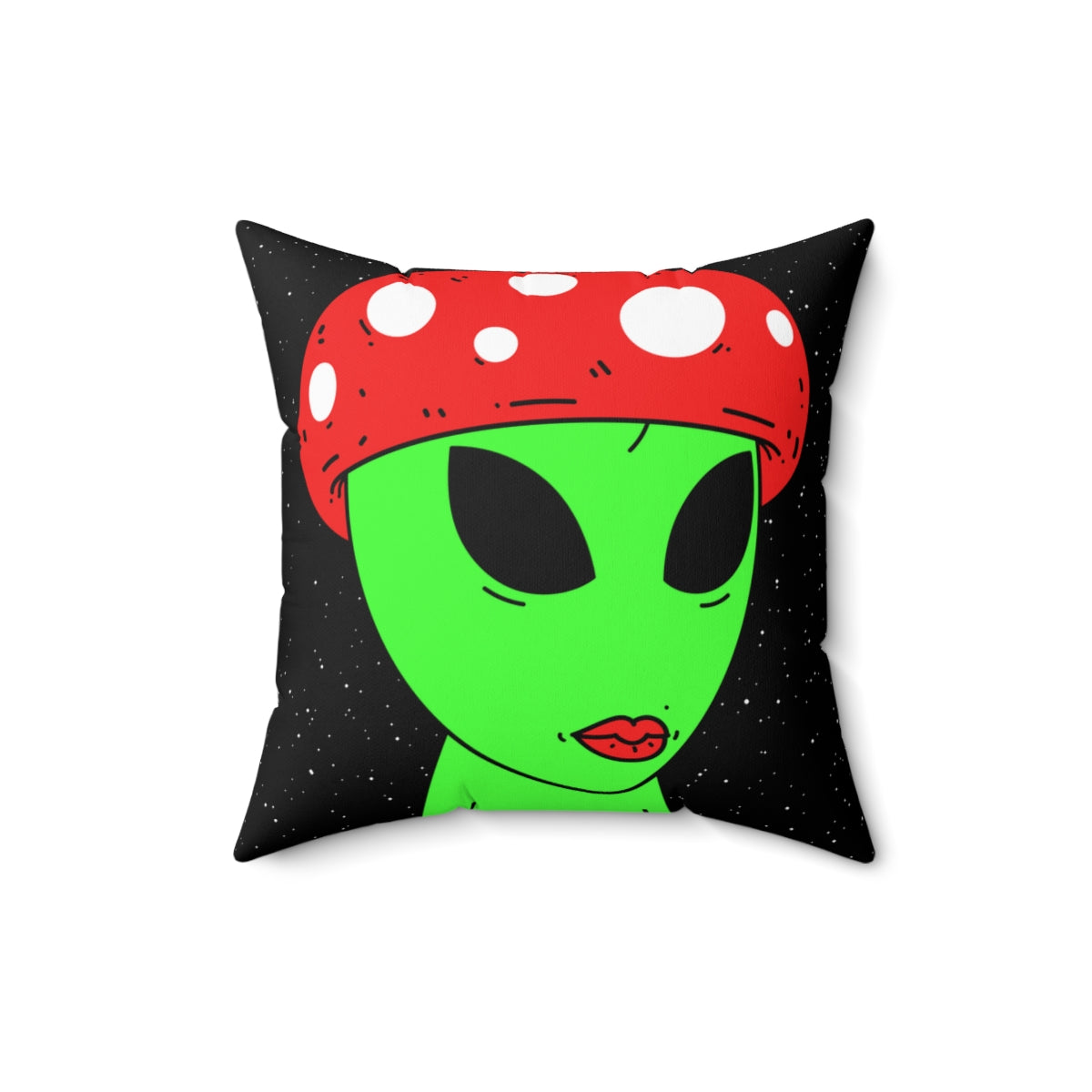 Multi Visitor (2) Green Alien w/ Devil Wings + Mushroom Head Spun Polyester Square Pillow - Visitor751