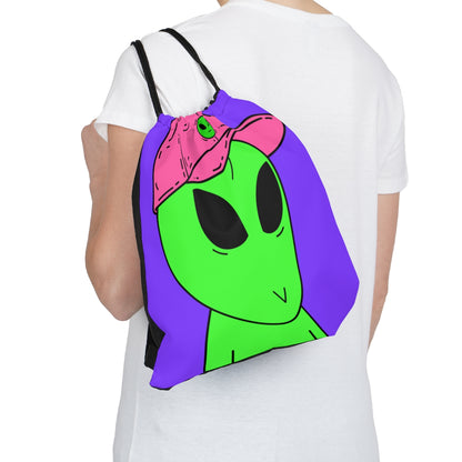 Green Alien V Face Pink Visi hat Visitor Outdoor Drawstring Bag