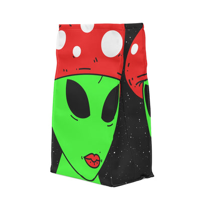 Mushroom Head Green Alien Visitor w/ Red Lips Polyester Lunch Bag