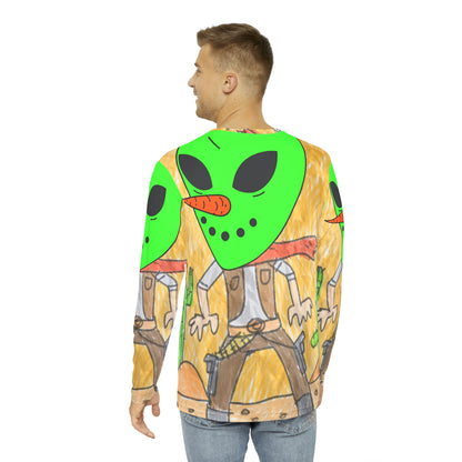 Cowboy Pistol Gun Draw Alien Veggie Visi Vegetal Visitante Camisa AOP de manga larga para hombre 