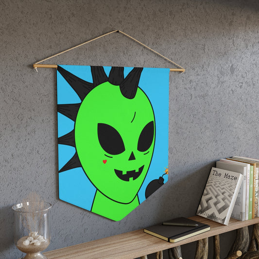 Green Alien Black Spiked Hair Pumkin Face Bomb Visitor Pennant