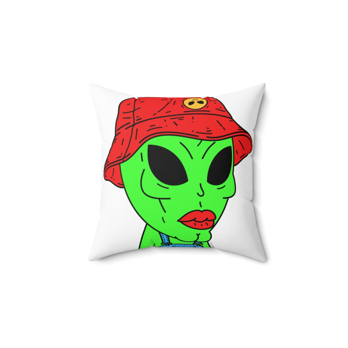 Old Green Alien Strong Chin Red Visi Hat Farmer Trouser Visitor Spun Polyester Square Pillow