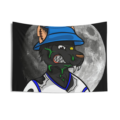 Black Wolf Full Moon Cyborg Werewolve Indoor Wall Tapestries