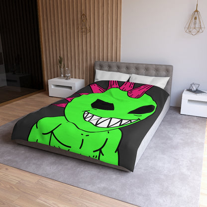 Spiked Pink Hair Muscle Big Smile Green Alien Visitor Microfiber Duvet Cover