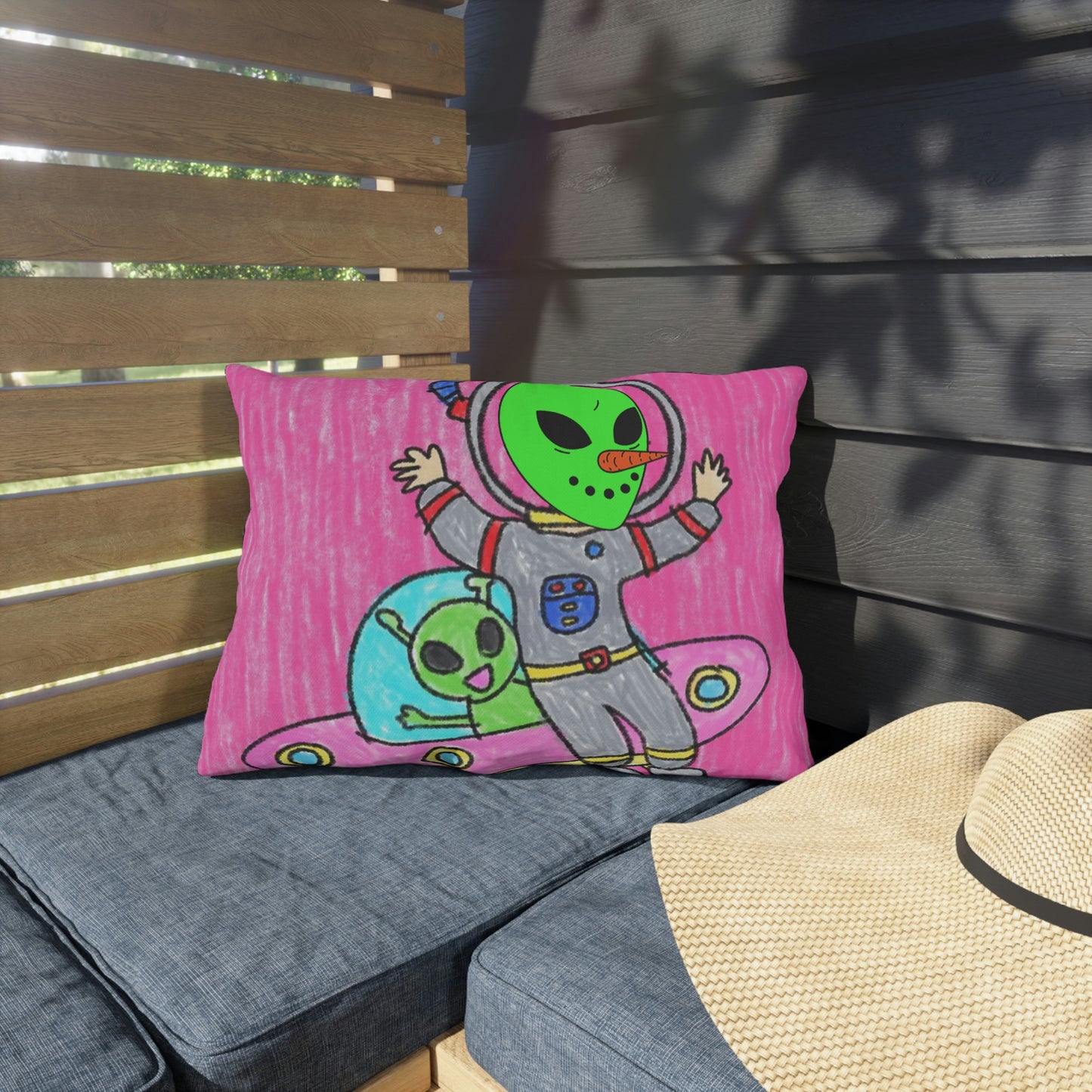 Veggie Visi Alien Vegetable Visitor UFO Outdoor Pillows