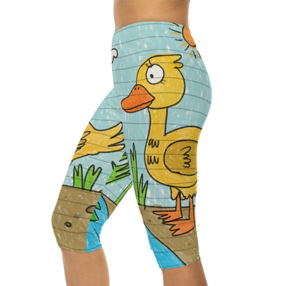 Yellow Duck Bird Pond Women’s Capri Leggings (AOP)