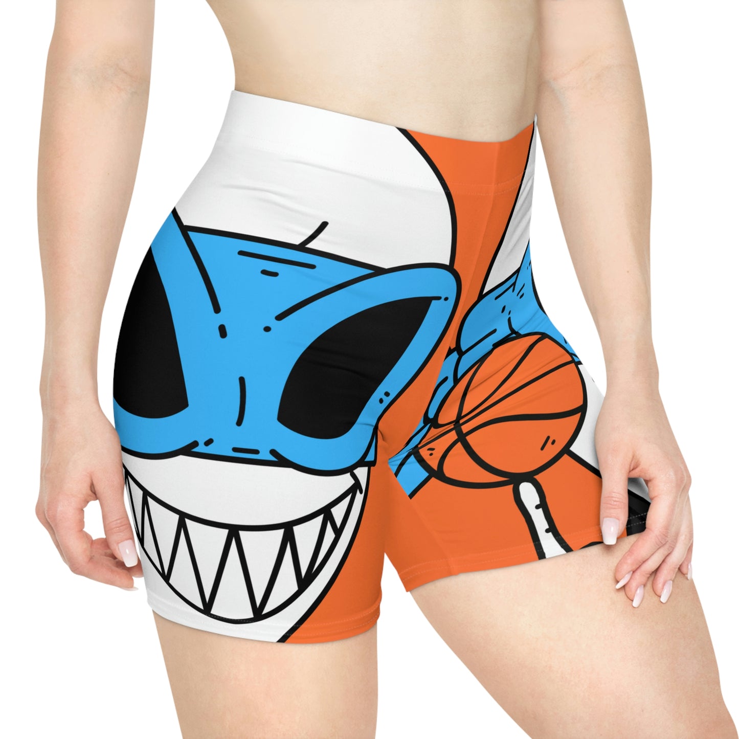 Alien BBall Sport Ninja Mask Orange Basketball Women's Biker Shorts