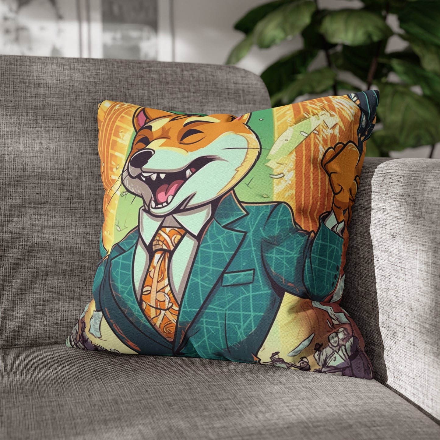 Synthwave Shiba Inu NYSE Collector's Gear: Spun Polyester Square Pillow Case