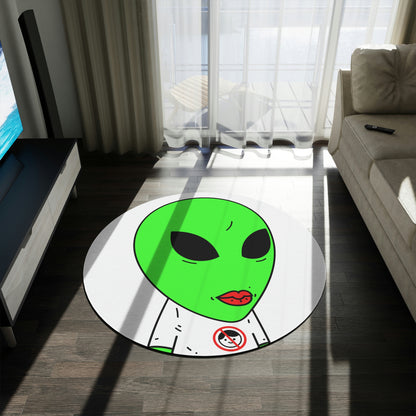 Green Alien Anti Human T Shirt Visitor Red Lipstick Round Rug - Visitor751