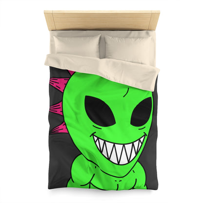 Spiked Pink Hair Muscle Big Smile Green Alien Visitor Microfiber Duvet Cover