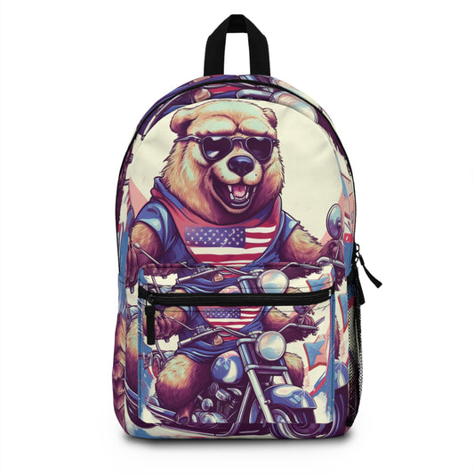 Roaring American Pride: Patriotic Bear 4th of July Motorcycle Adventure Backpack