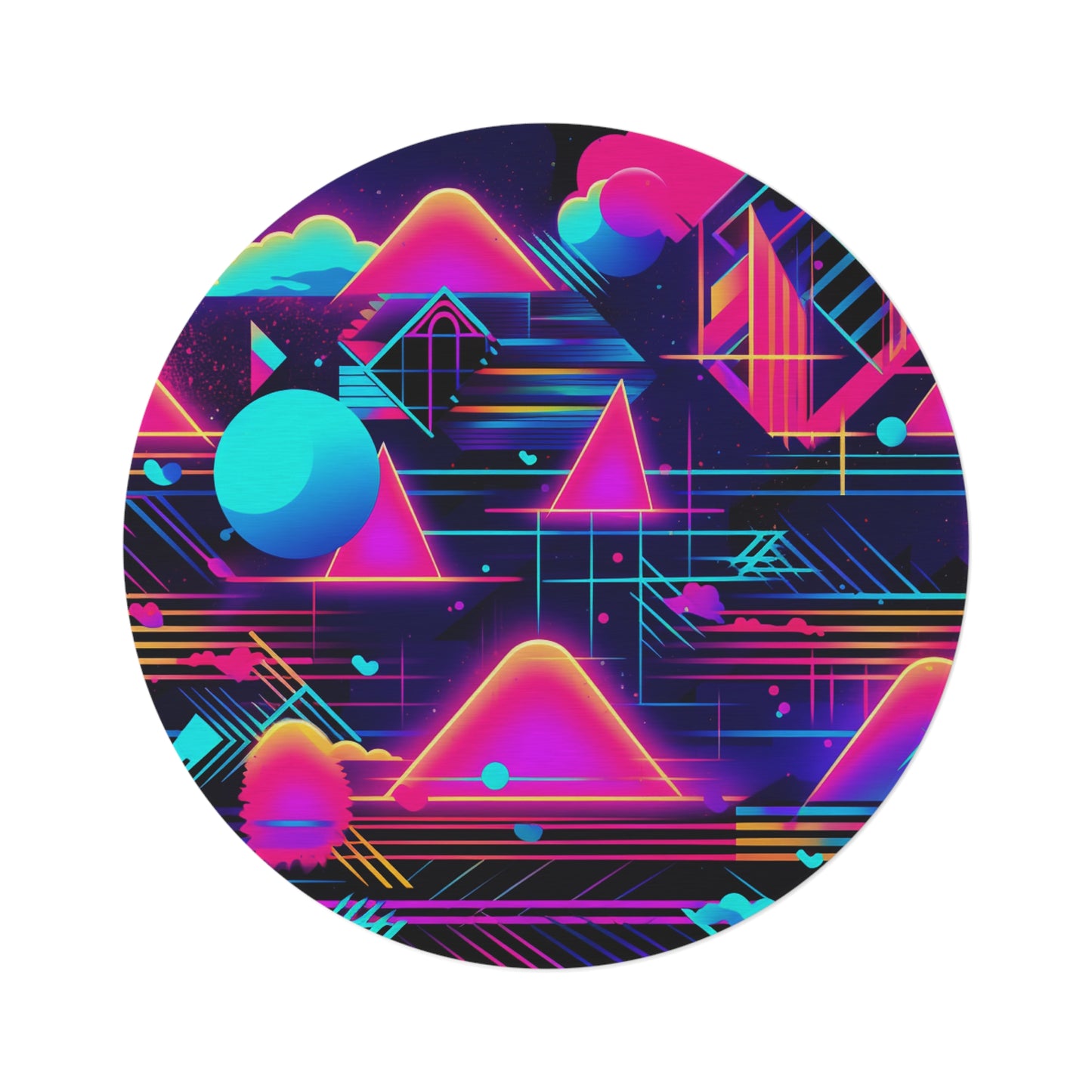 80s Synthwave Retro-Futuristic Inspired Pattern Design Round Rug