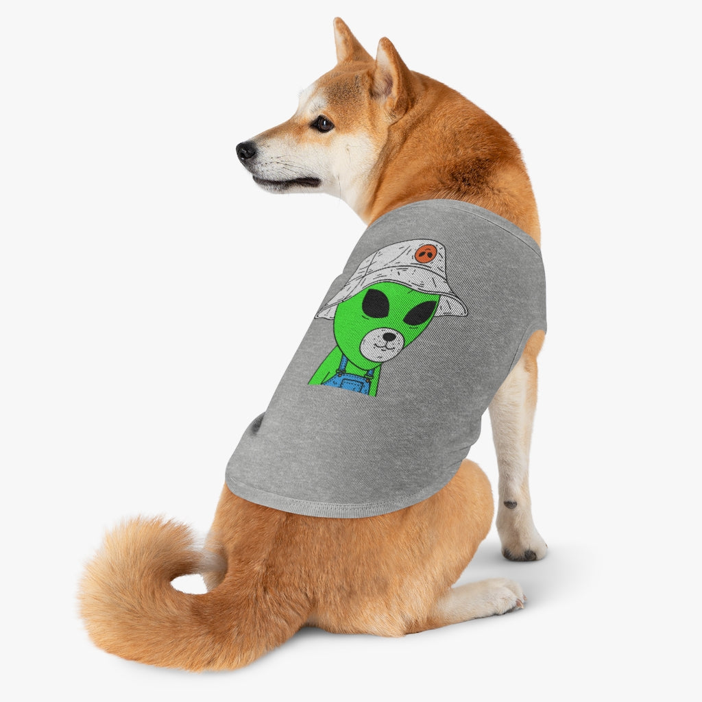 Green Dog Face Visitor Alien Hat Farmer Trousers Pet Tank Top - Visitor751