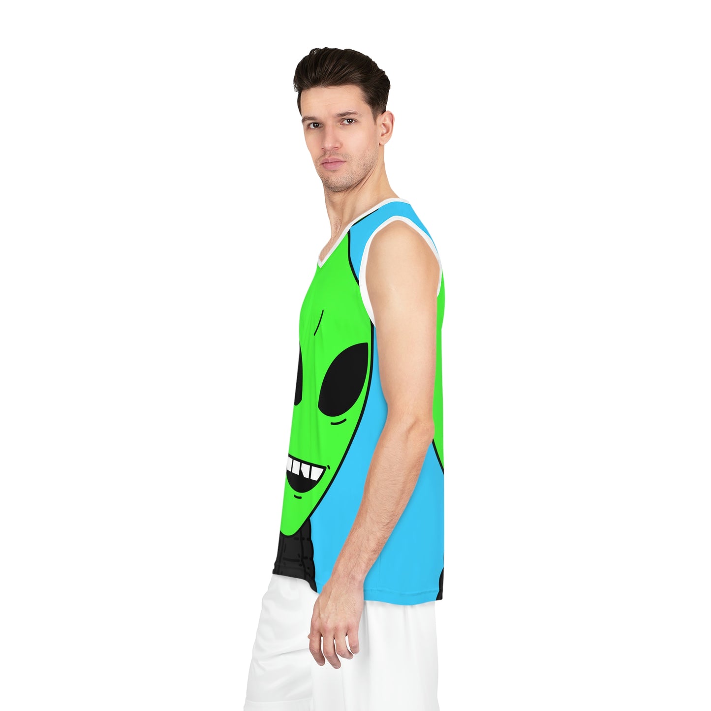 Green Apple Chipped tooth Visitor Smiling Basketball Jersey (AOP)