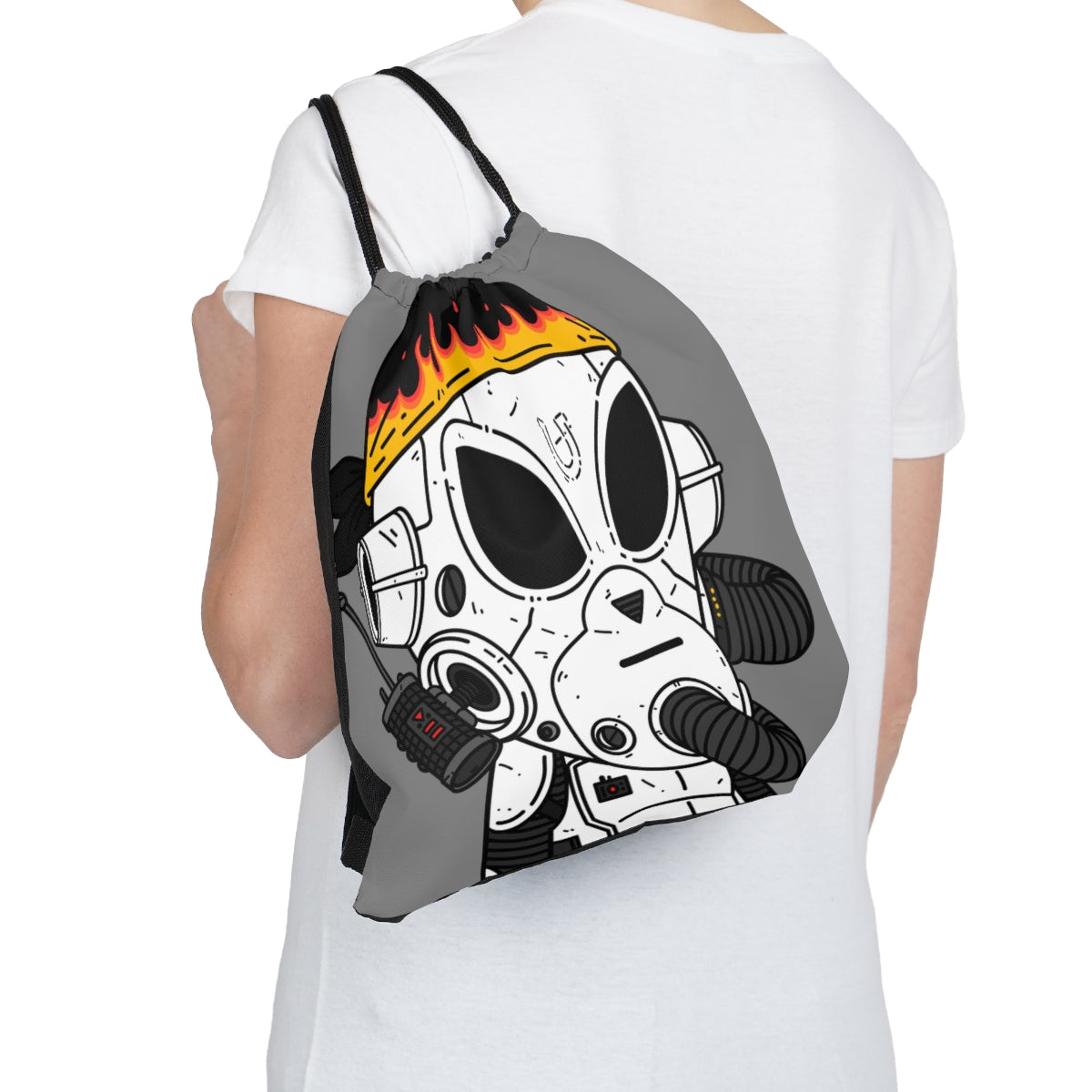 Burb Fire Bandana Horse Shoe Armored White Future Alien Cyborg Machine Visitor Outdoor Drawstring Bag