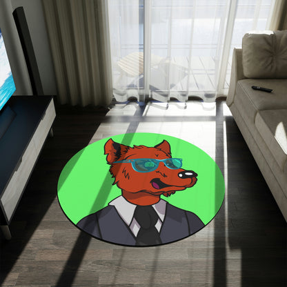 Cyborg Wolf Grey Suit Black Tie Blue Glasses Orange Fur Crushed Round Rug