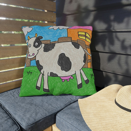 Almohadas al aire libre con personajes de animales de granero de granja de vaca Moo 