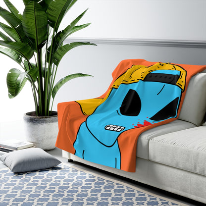 Blue Blood Visitor Alien Cartoon Sherpa Fleece Blanket