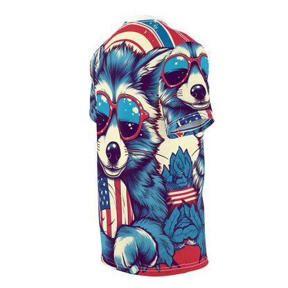 4th of July Stylish Raccoon USA American Graphic Unisex Cut & Sew Tee (AOP)