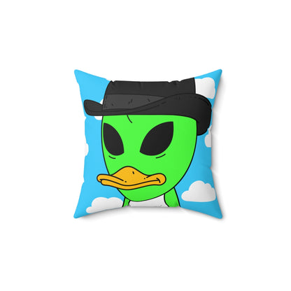 The Visitors Green Alien Duck Black Top Hat Spun Polyester Square Pillow