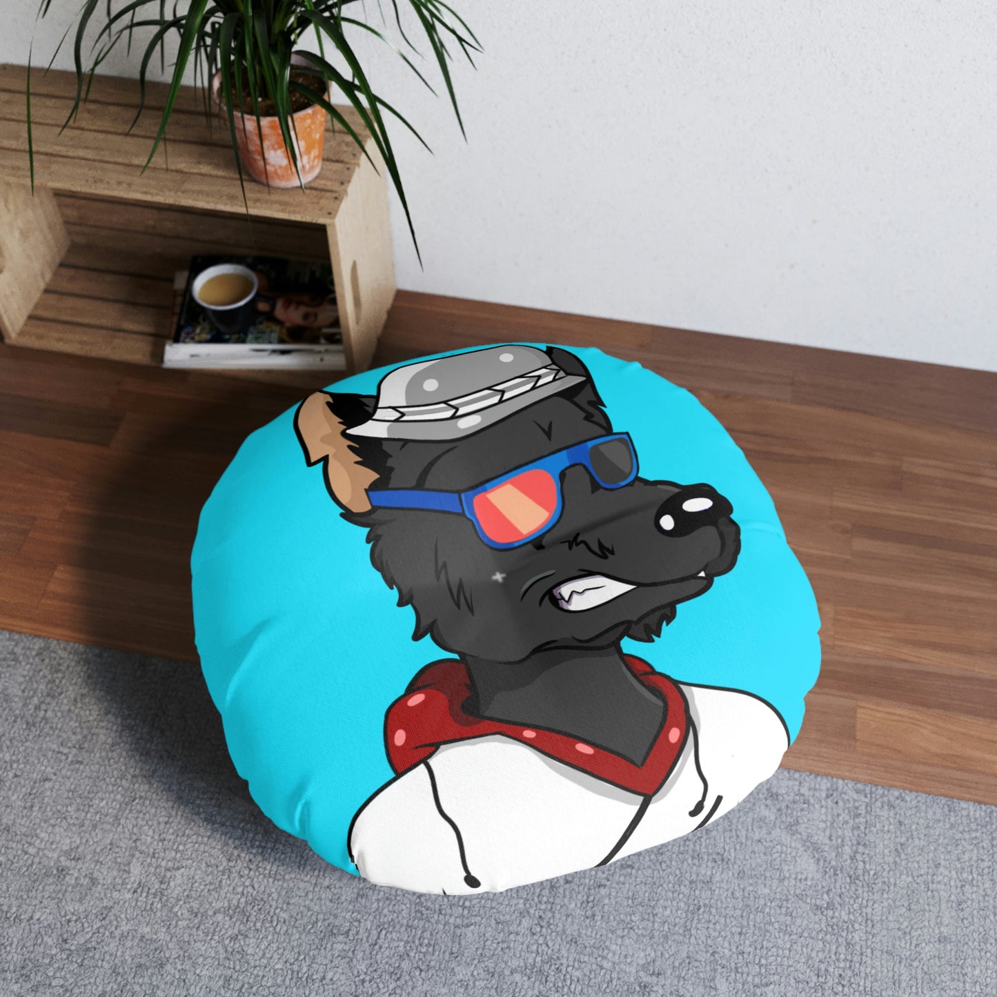 Wolf Werewolve Stylish Cyborg Tufted Floor Pillow, Round