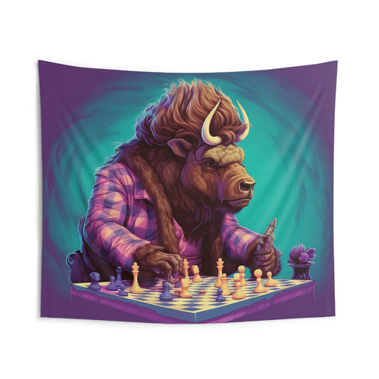 American Buffalo Bison Chess Player Graphic Indoor Wall Tapestries