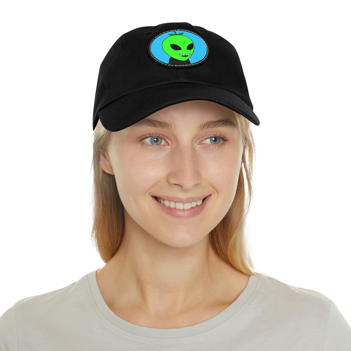 Green Apple Chipped tooth Visitor Smiling Dad Hat with Leather Patch (Round)