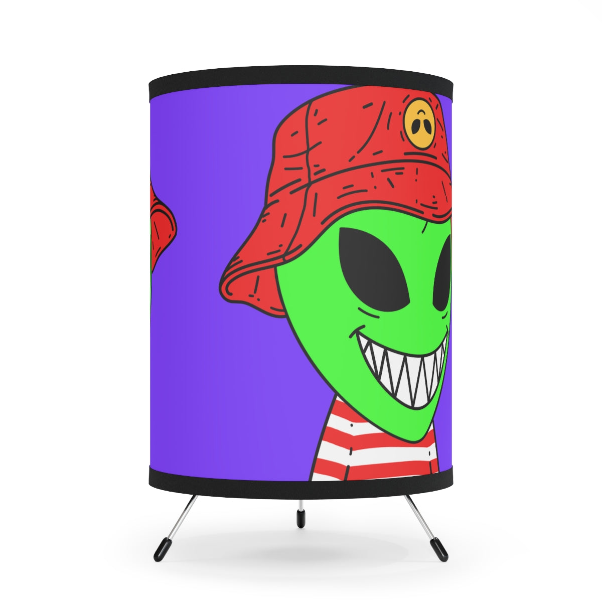 Alien Character Cartoon Red Hat Striped Shirt Big Smile Tripod Lamp with High-Res Printed Shade, US\CA plug