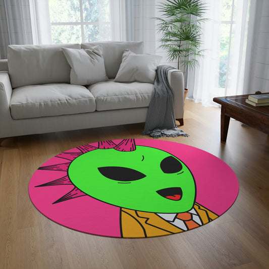 Pink Spiked Hair Gold Suit Alien Visitor Gold Suit Graphic Round Rug