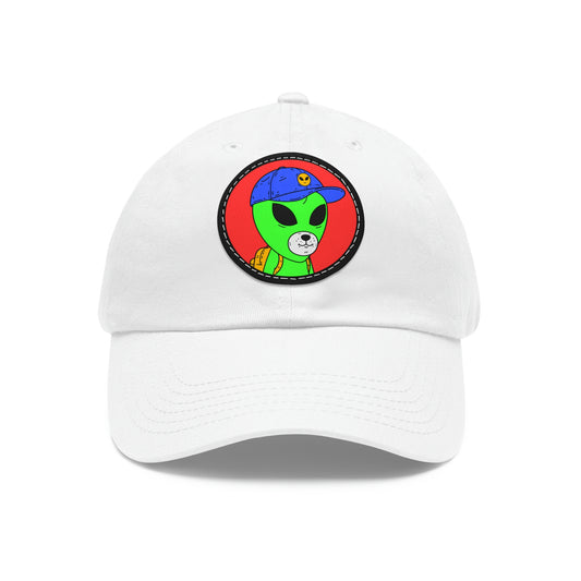 Dog Face Animal Visitor Alien Dad Hat with Leather Patch (Round)