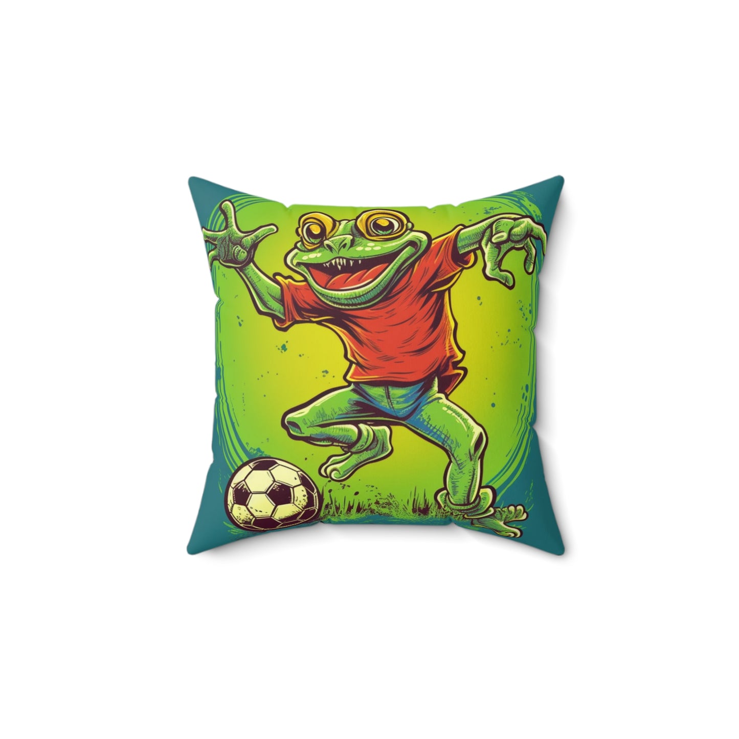 Frog Soccer Sport Athlete Game Player Graphic Spun Polyester Square Pillow