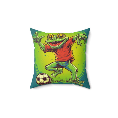 Frog Soccer Sport Athlete Game Player Graphic Spun Polyester Square Pillow