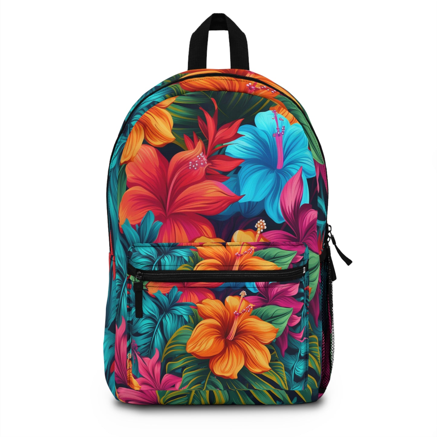 Vibrante diseño de estampado floral tropical de inspiración hawaiana Mochila