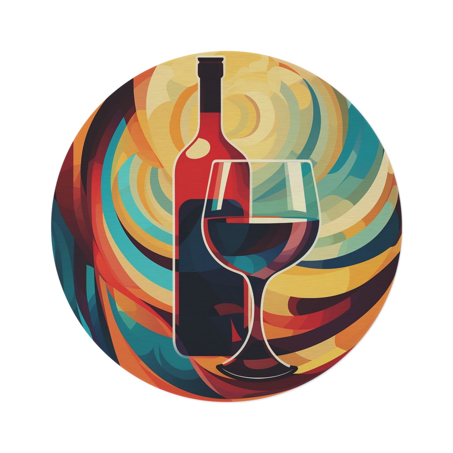 Wine Lover Abstract - Bottle & Glass Design Round Rug