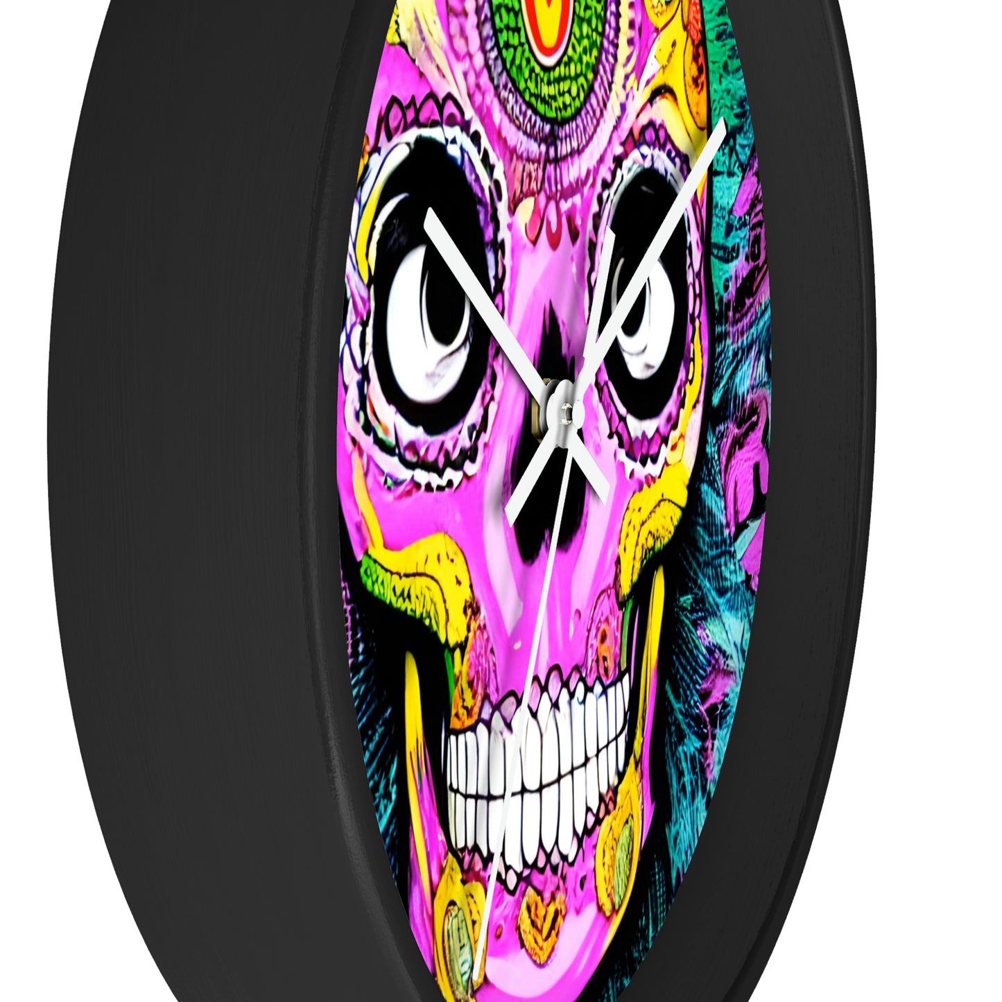 Trippy psychedelic Skull Skeleton Head Face Wall clock