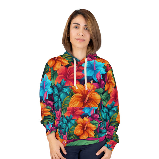 Vibrant Hawaiian-Inspired Tropical Floral Pattern Design Unisex Pullover Hoodie (AOP)