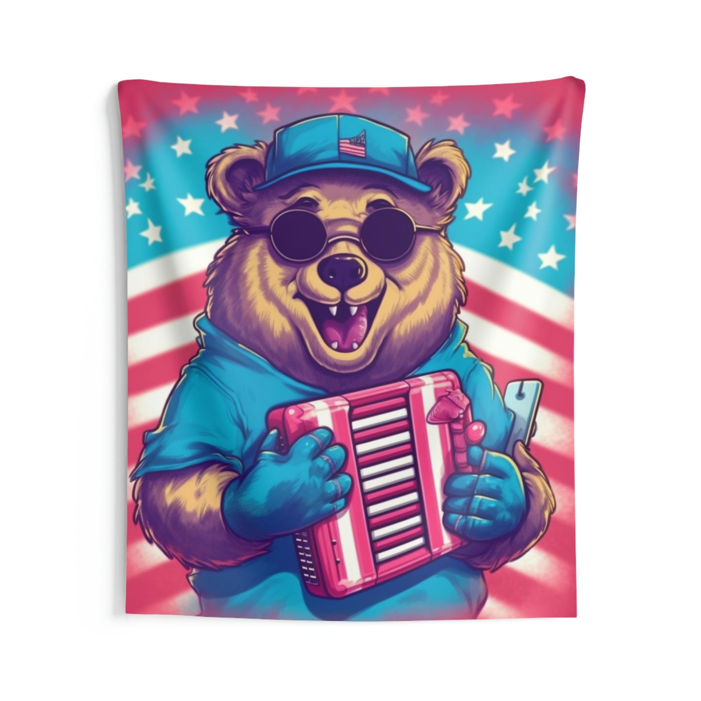 Accordion Musical Bear USA American Style Animal Indoor Wall Tapestries