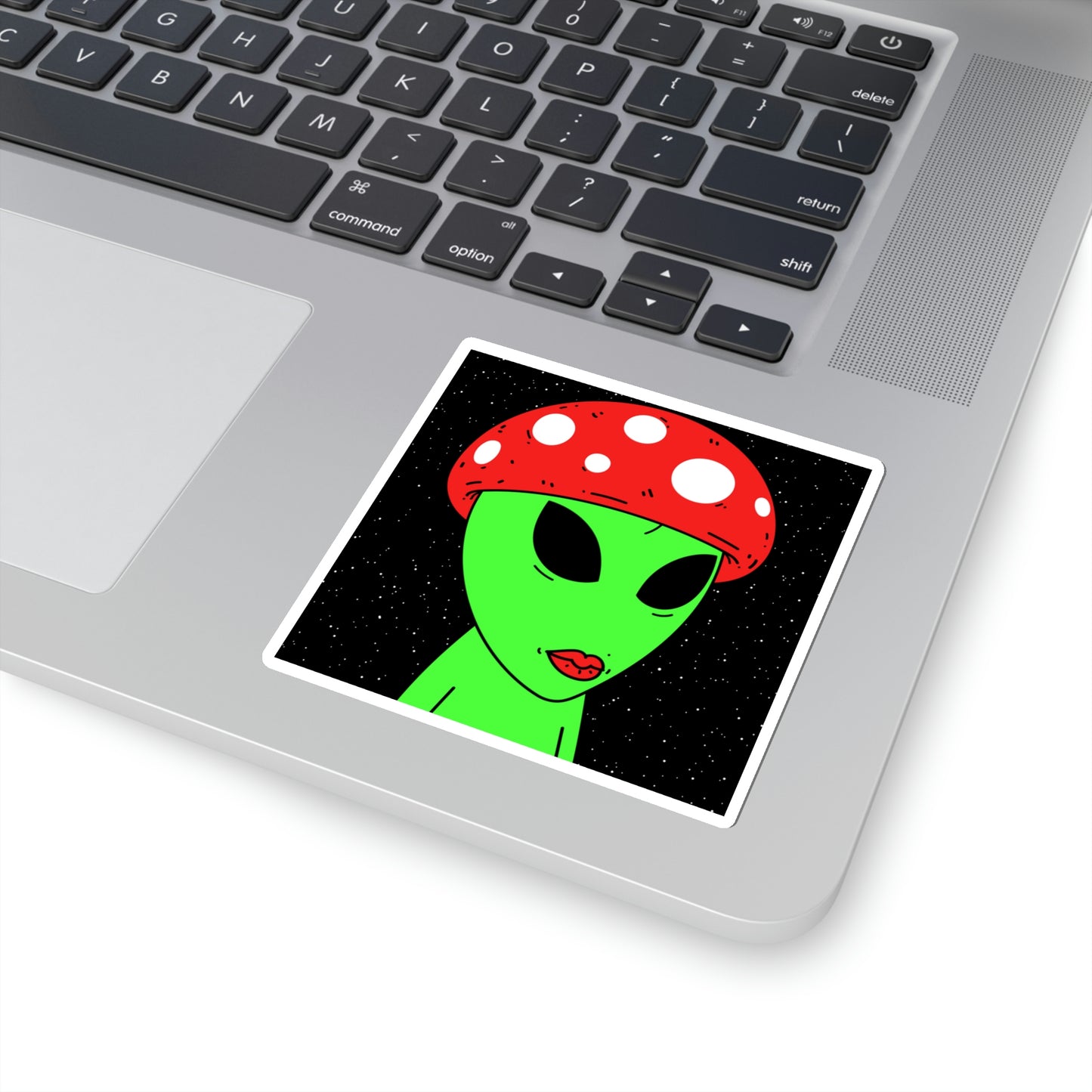 Mushroom Head Green Alien Visitor w/ Red Lips Kiss-Cut Stickers