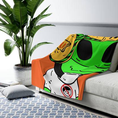 Yellow Space Ship UFO Flying Saucer Helmet Green Smiley Anti Human Visi Sherpa Fleece Blanket