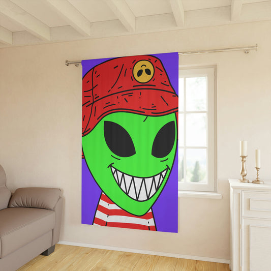 Cortinas de ventana con gran sonrisa de dibujos animados de personajes alienígenas (1 pieza)