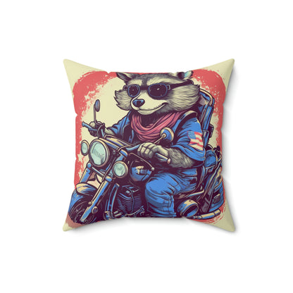 Patriotic Biker Raccoon Rider USA Style Animal Spun Polyester Square Pillow