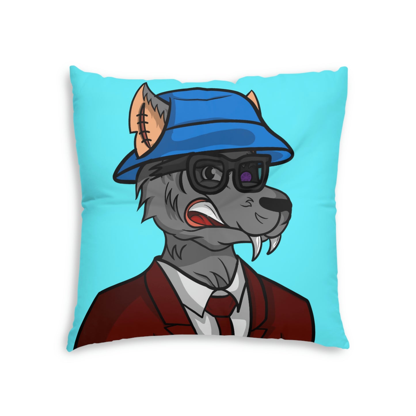 Maroon Business Wolf Cyborg Tufted Floor Pillow, Square