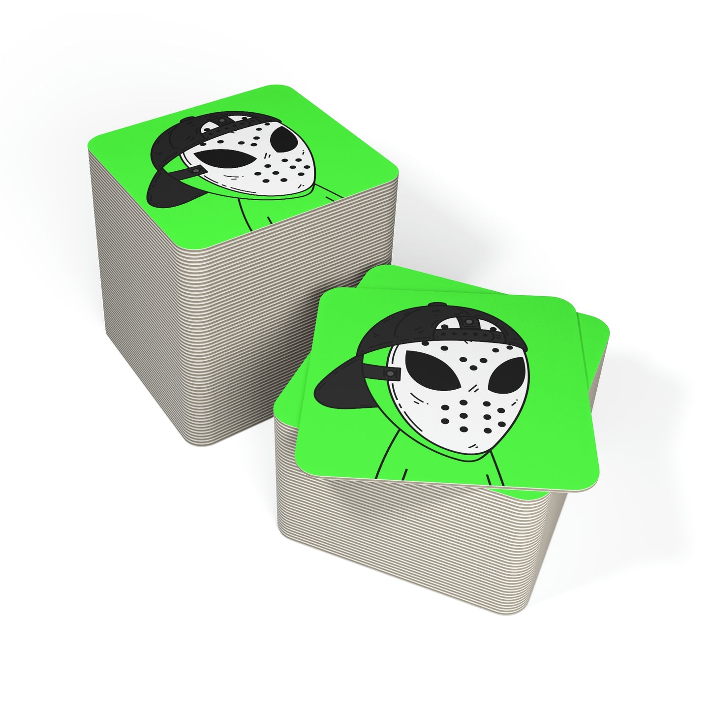 White Hockey Mask Green Alien Visitor Hockey Coasters (50, 100 pcs)