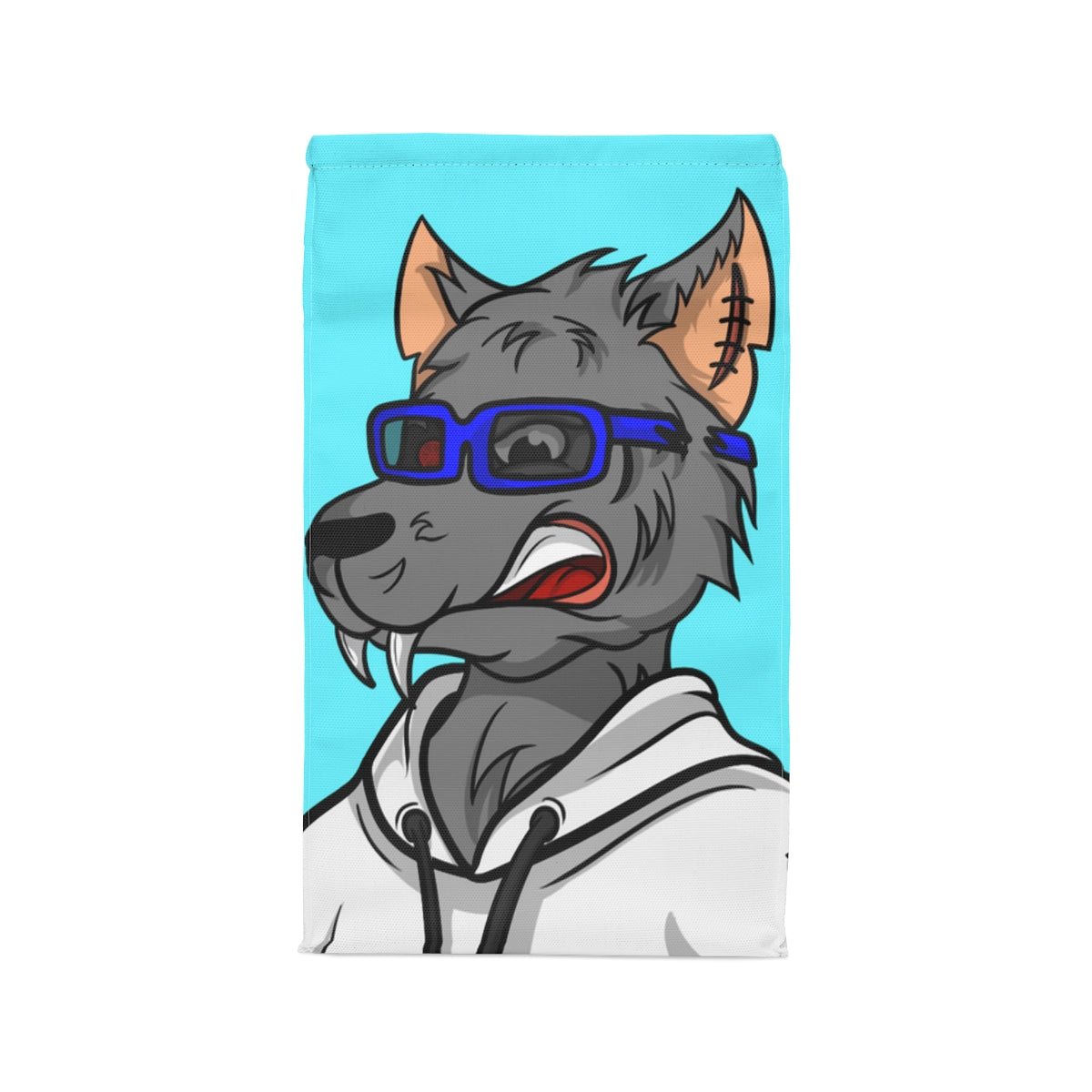 Wolf Grey Blue Cyborg Glasses White Sweatshirt Hoodie Polyester Lunch Bag