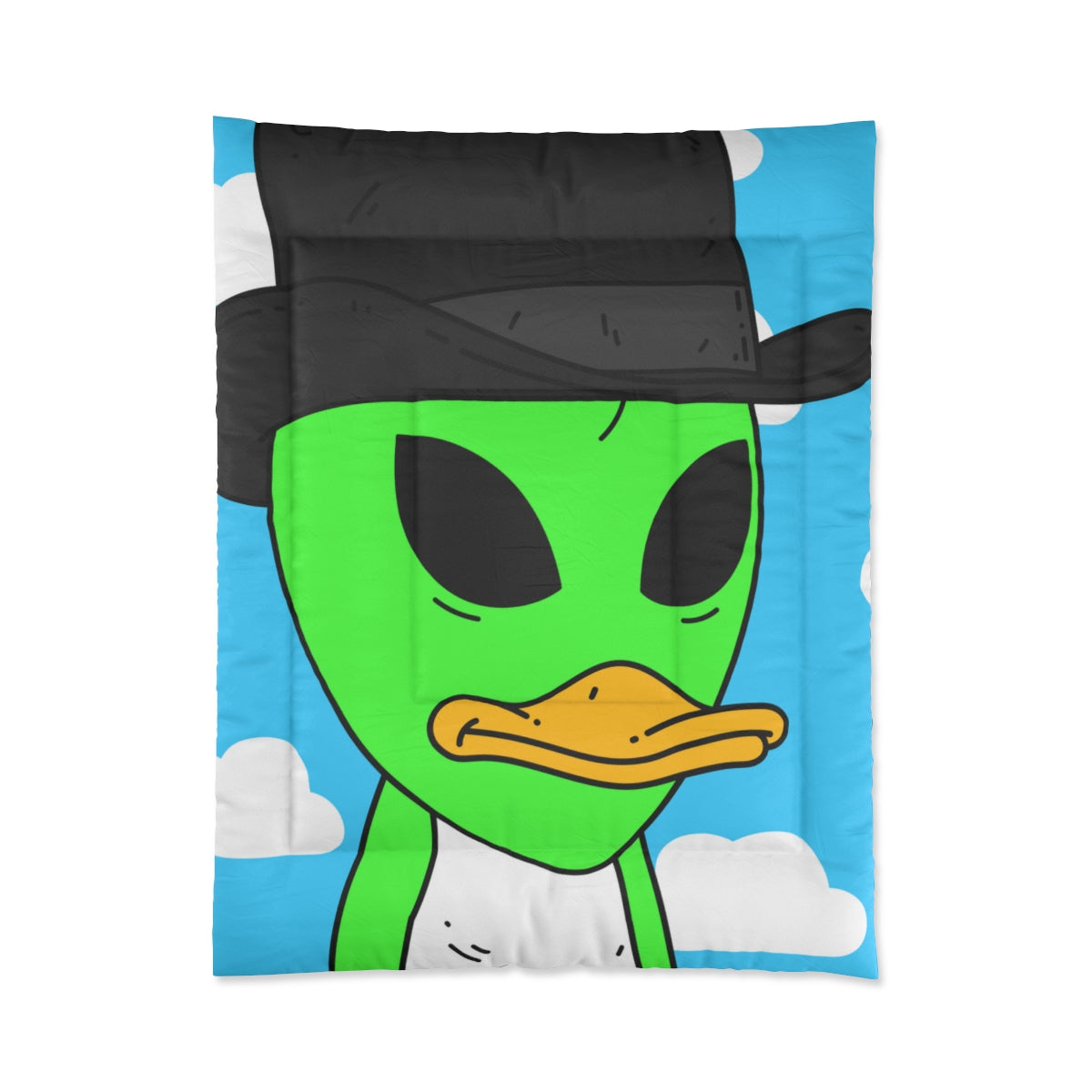 The Visitors Green Alien Duck Black Top Hat Bed Comforter