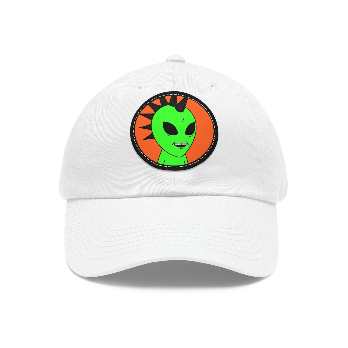 Black Hair Spiked Visitor Alien Dad Hat with Leather Patch (Round)